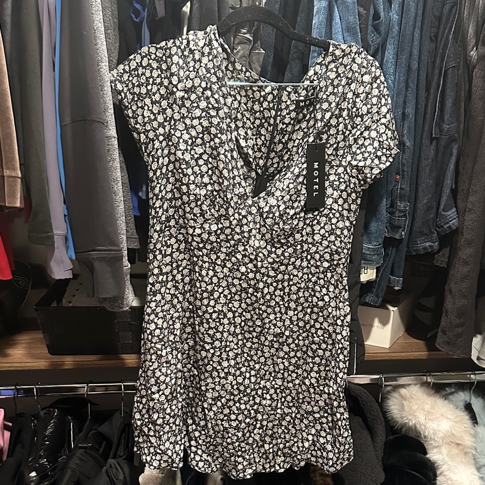 Motel Rocks Black and White Floral Mini Dress